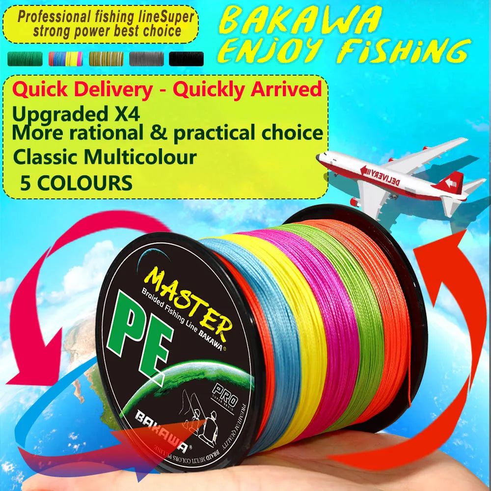 BAKAWA 4 Strands Fishing Line 500m 546yds Multicolour Braided Multifilament