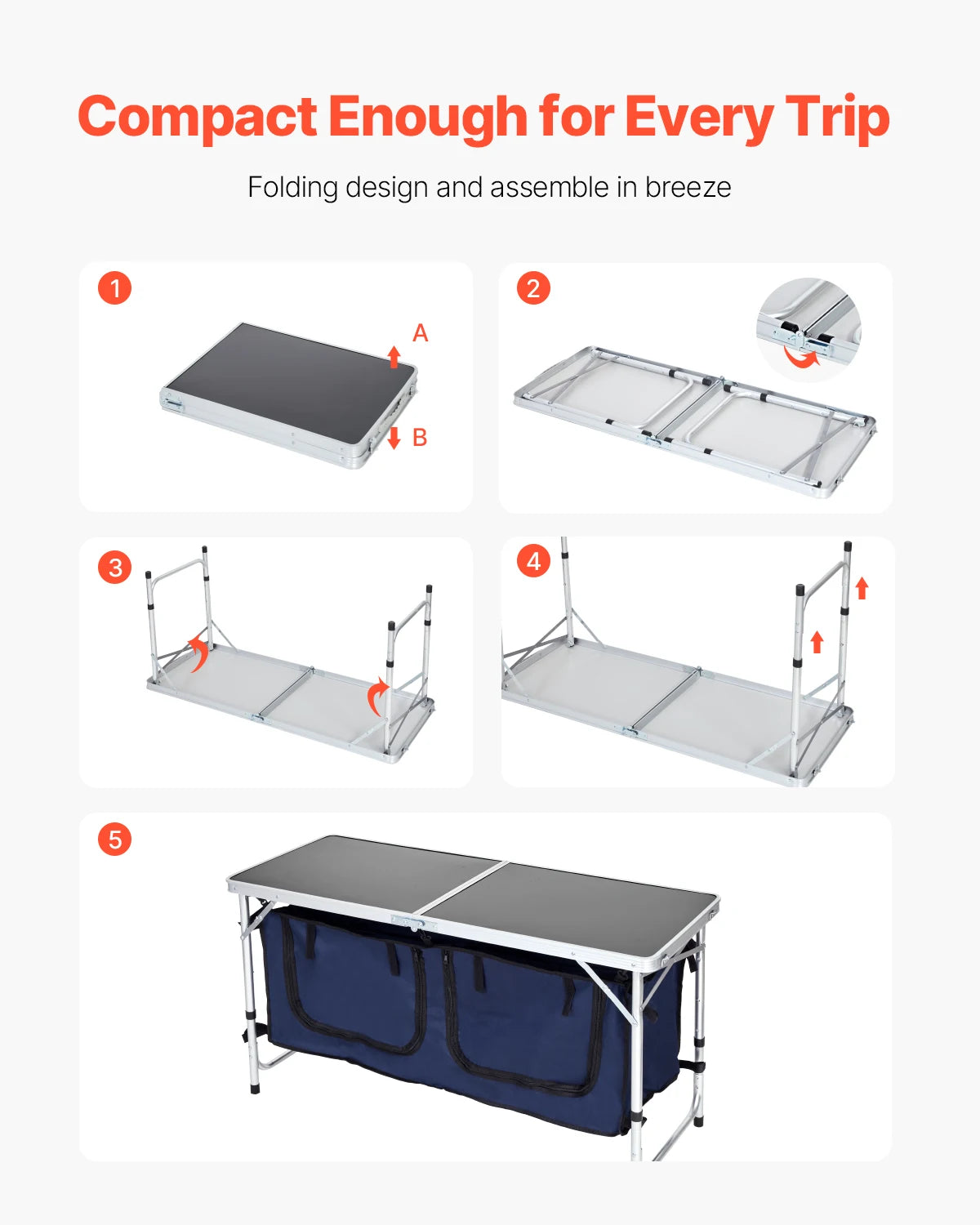 SucceBuy Camping Kitchen Table Folding Outdoor Cooking Table Aluminum Lightweight Portable Cook Station Foldable Camp Table