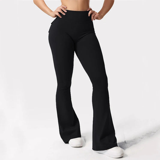 Summer Women's Cargo Pocket Fitness Tights | High-Waisted Flare Yoga Pants