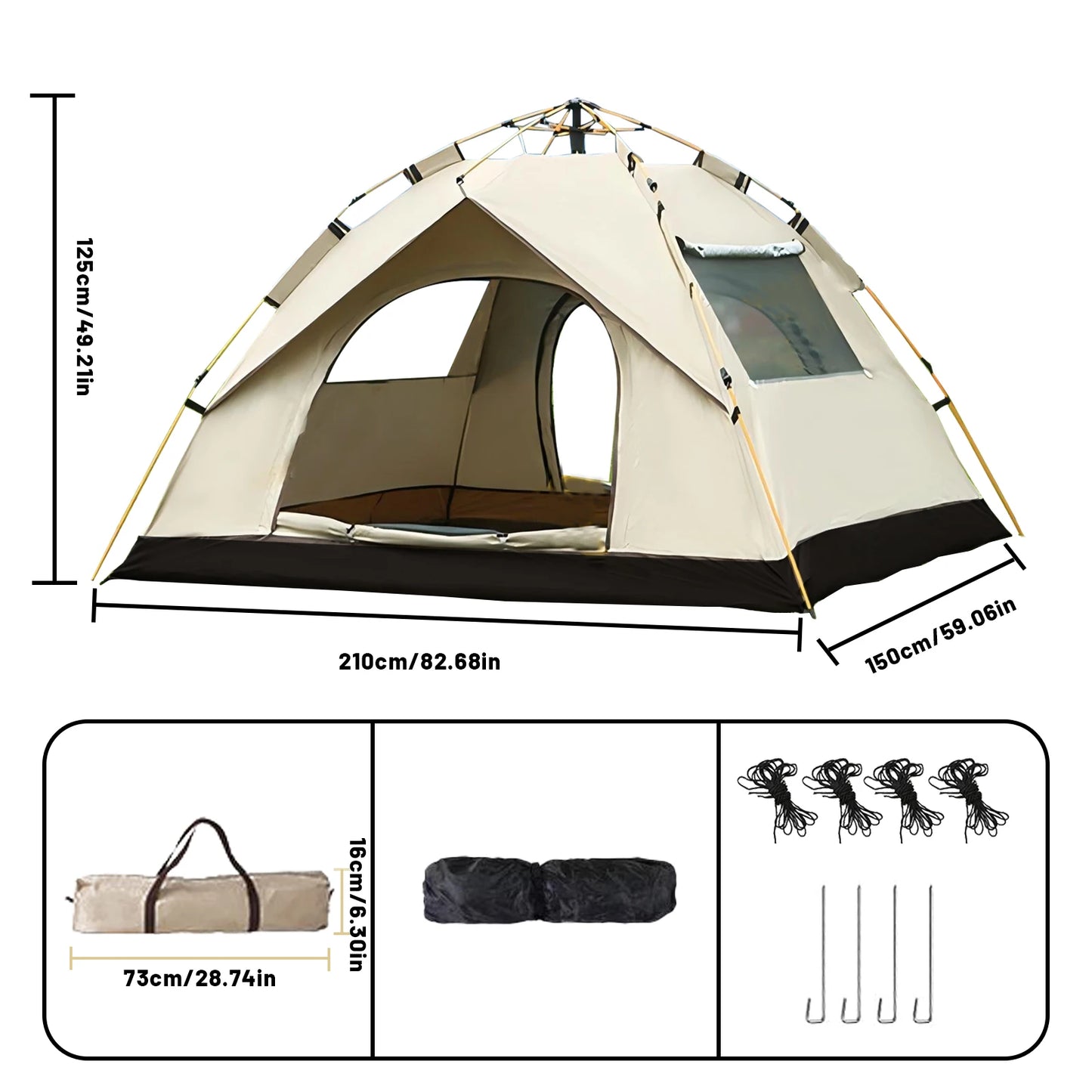 Pakicetus Instant Golden Tent - Portable 3-4 Person Sun & Rain Shelter for Beach & Camping