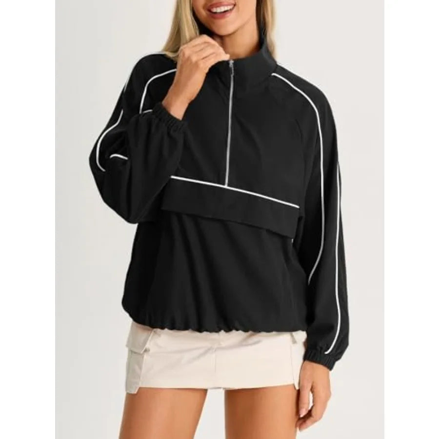 Fisoew Quarter Zip Pullover Women UPF 50+ Lightweight Windbreaker Jacket Running Hiking Outdoor Pullover with Pocket