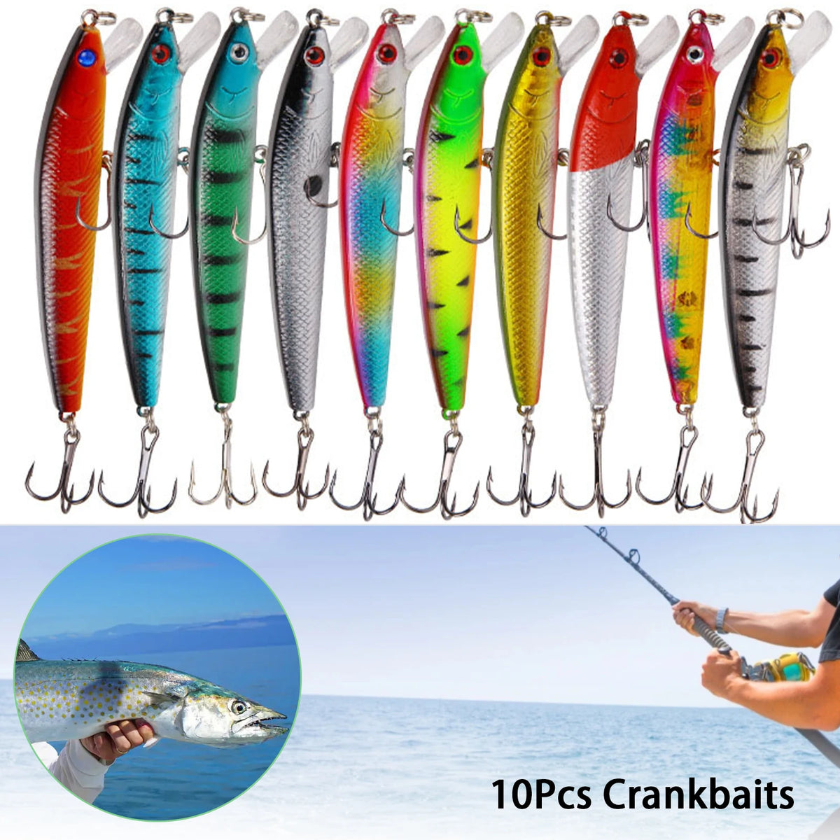10-Pack Floating Minnow Crankbaits Set with Portable Tackle Box