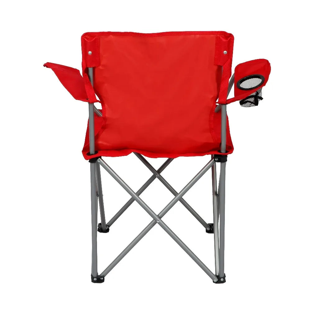 Portable Quad Folding Camping Chair with Mesh Cup Holder (Bright Red)