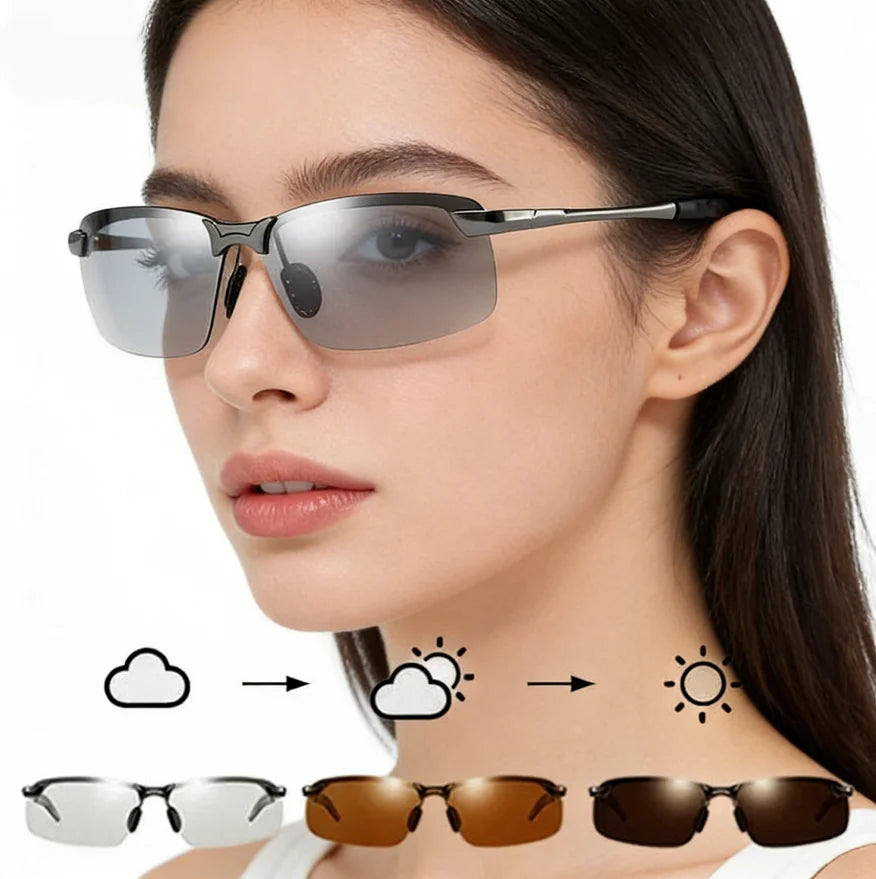 White-black Polarized Photochromic Sunglasses Sports Day and Night Driving Ultra-Light Sun Glasses