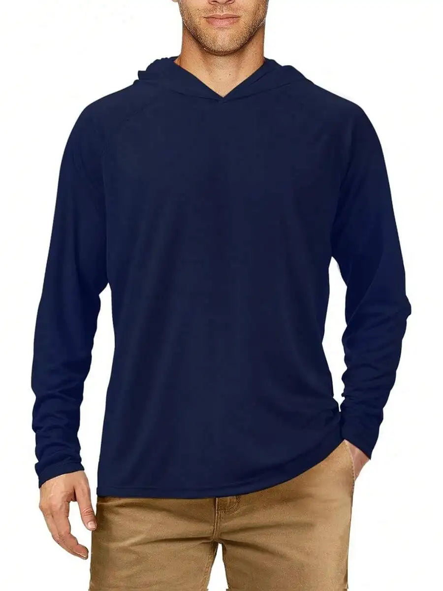 Mens Long Sleeve UV Protection Hooded Shirt UPF 50+ Outdoor Hiking Fishing Rash Guard