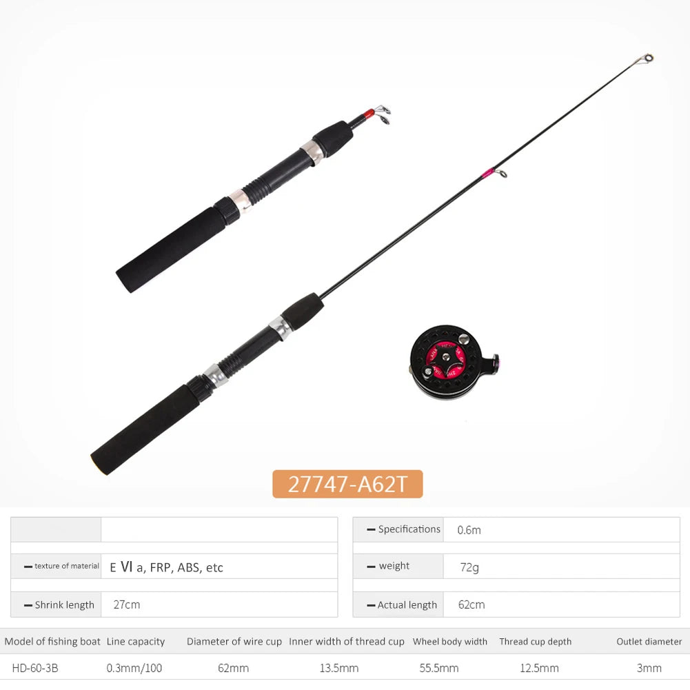 Telescopic Ice Fishing Rod Ultra-Light Portable Fishing Rod 2 Sections Travel Fishing Pole for Ice Fishing