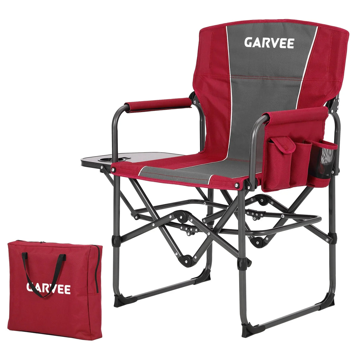 Heavy-Duty Folding Director's Camping Chair with Side Table & Storage