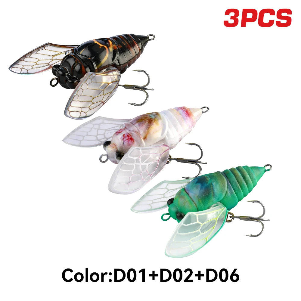 Kingdom 3-Pack Mini Cicada Topwater Lures (1.1" / 0.08 oz) for Bass & Trout