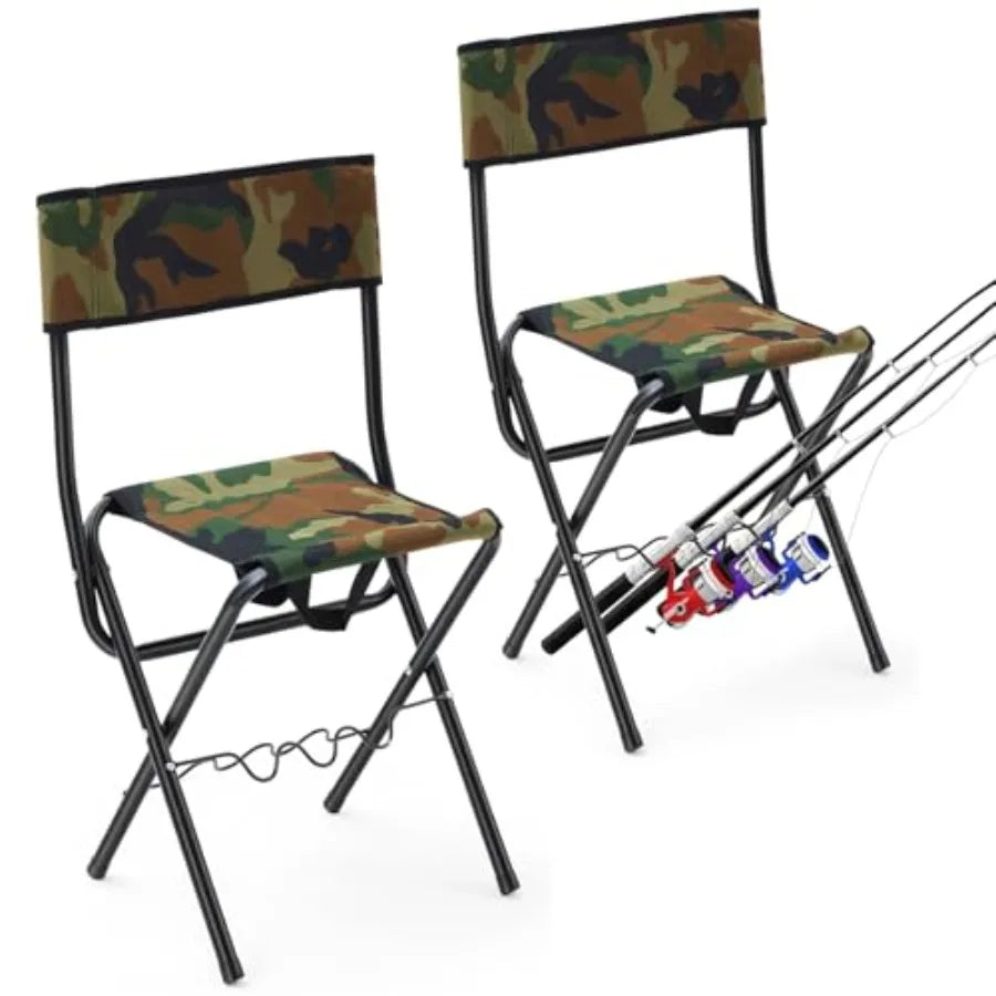 2 Pcs Summer Folding Fishing Chair with Rod Holder Camping Chairs for Adults