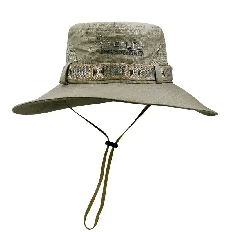 Summer Men Bucket Hat Outdoor UV Protection Wide Brim Hiking Hat Mesh Fisherman Hat