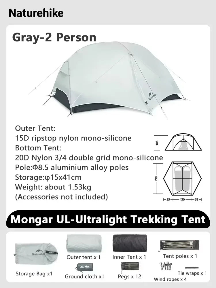Naturehike Mongar 15D Ultralight Backpacking Tent (1–2 Person)