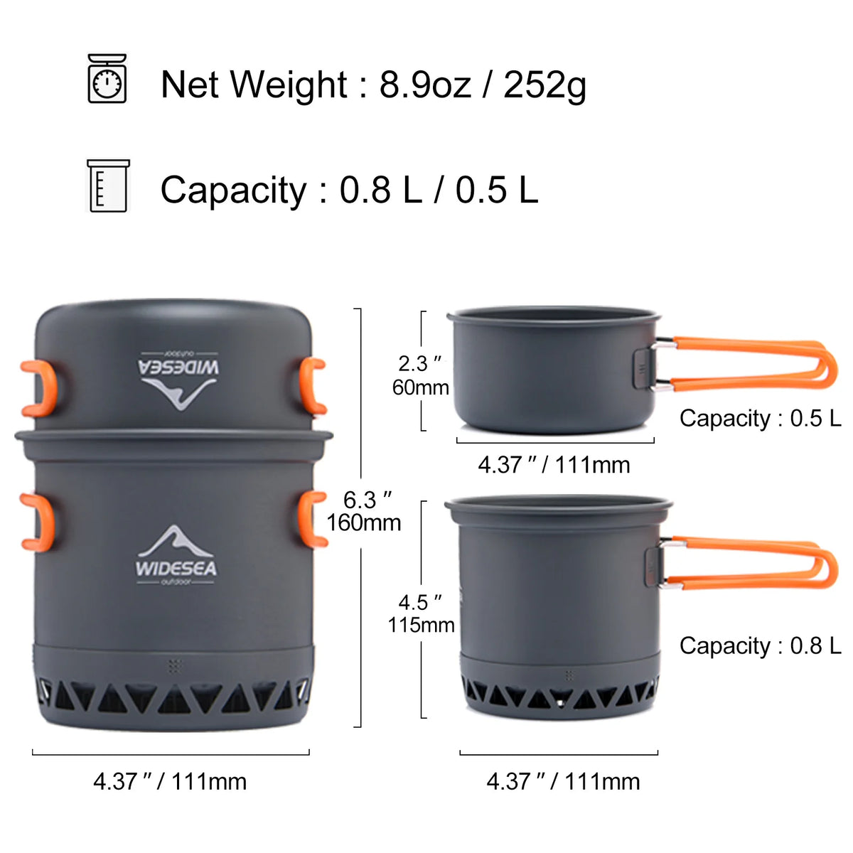 Widesea Anodized Aluminum Camping Cookware & Kettle Set