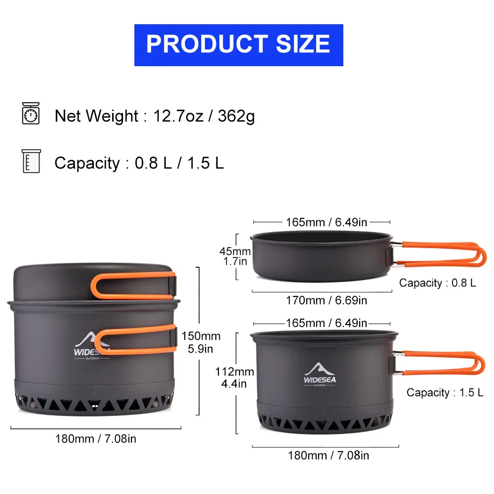 Widesea Anodized Aluminum Camping Cookware & Kettle Set