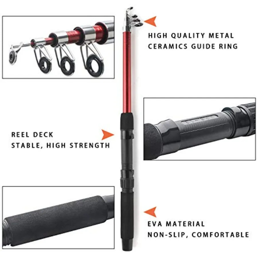 Telescopic Fishing Rod Reel Combo 2pcs 5.9FT/6.89FT Collapsible Fishing Pole Spinning Reel Lures Tackle Bag All-in-one Fishing