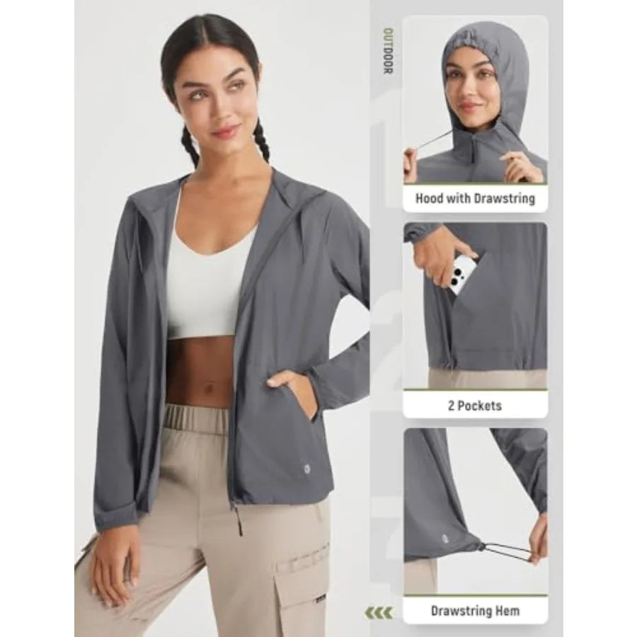 baleaf Women's Sun Jackets No Insert Lightweight Hiking Hoodie UPF 50+ Workout Mosquito Clothes Long Sleeve UV with 2 Pockets