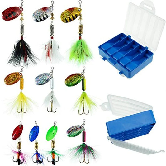 10-Pack Rooster Tail Spinner Lures with Tackle Box for Bass, Trout & Salmon