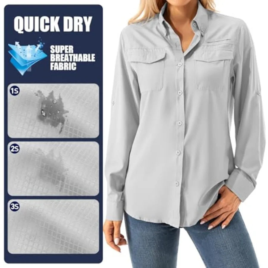 Women's UPF 50+ Long Sleeve UV Shirts Sun Protection Outdoor Cool Quick Dry Fishing Hiking Safari Travel Gardening Shirts