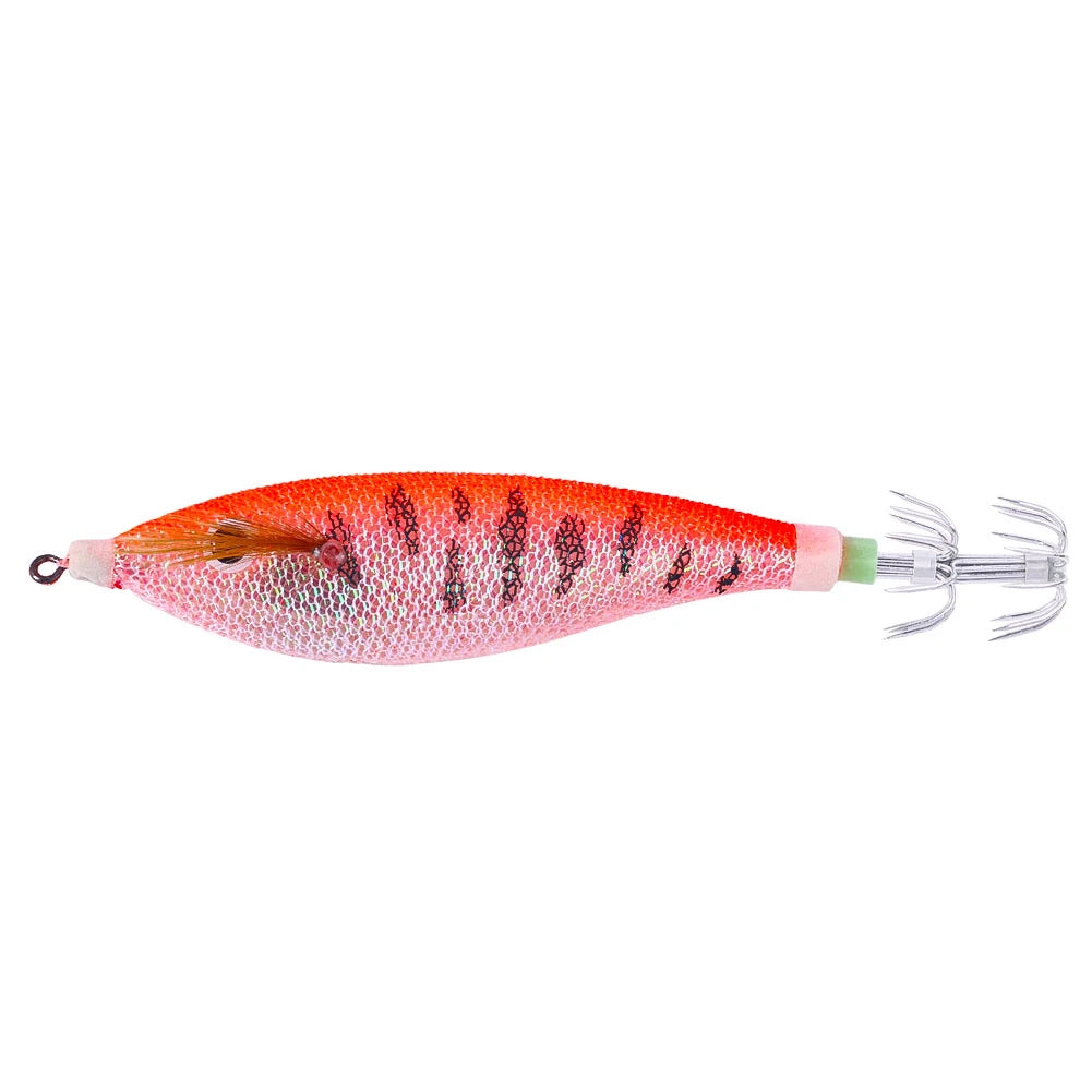 Glowing Horizontal Squid Trolling Lure Artificial Squid Jigging Eging Wood Shrimp Hooks Octopus Hook Cuttlefish Bait for Fishing