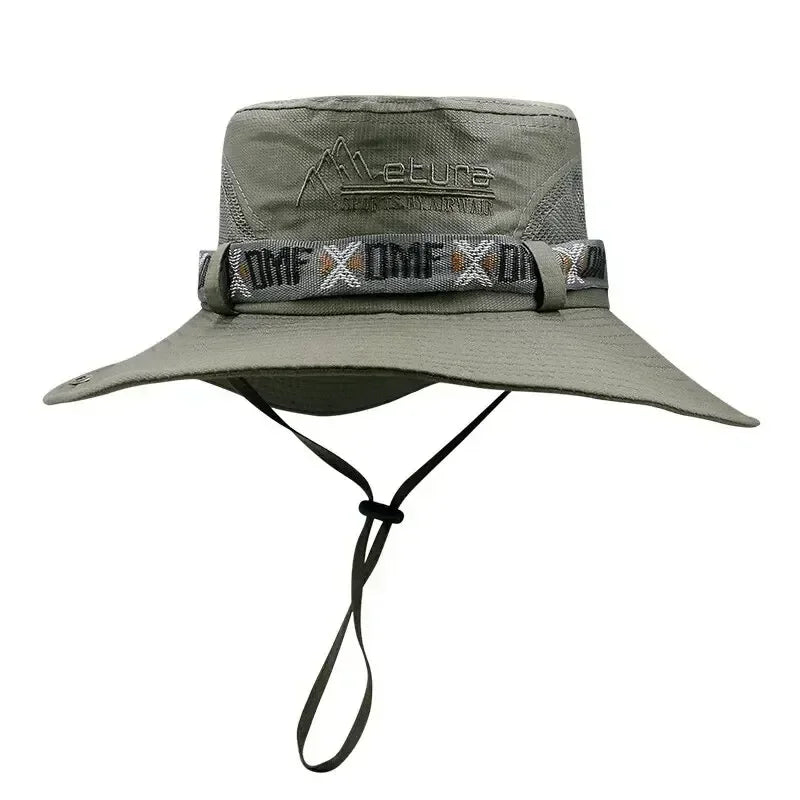 Summer Men Bucket Hat Outdoor UV Protection Wide Brim Hiking Hat Mesh Fisherman Hat