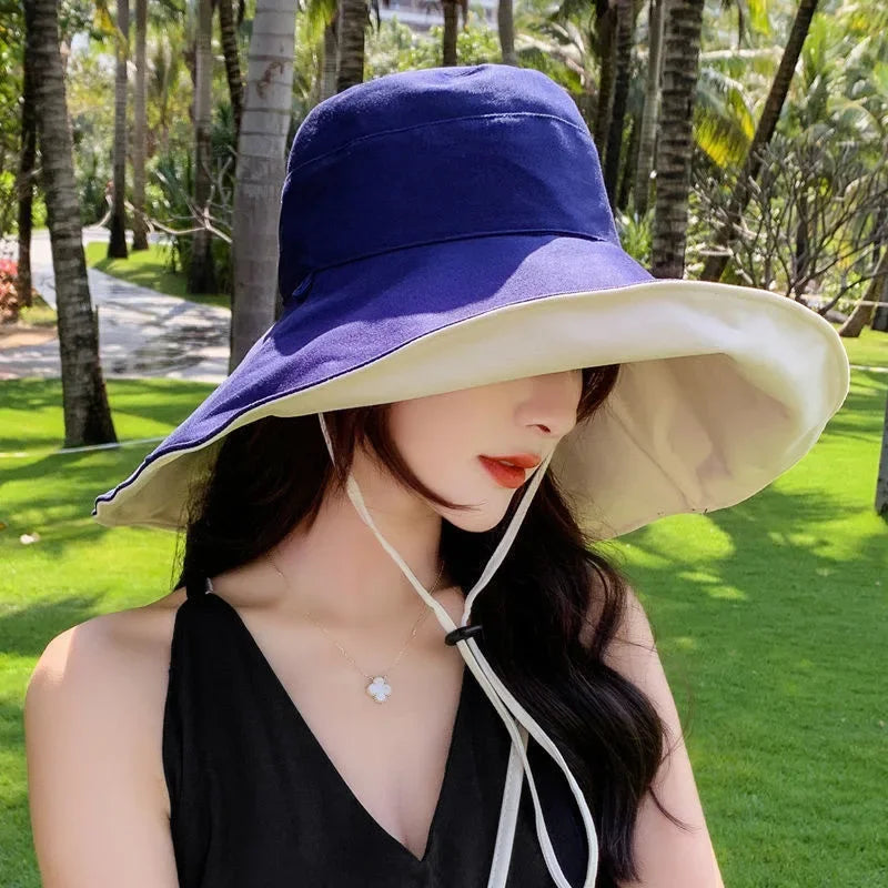 Wide Brim UPF 50+ Sun Hat Women Anti-UV Protection Hiking Fisherman Cap Fold Summer Solid Beach Hat 2023 Double sided Sun hat