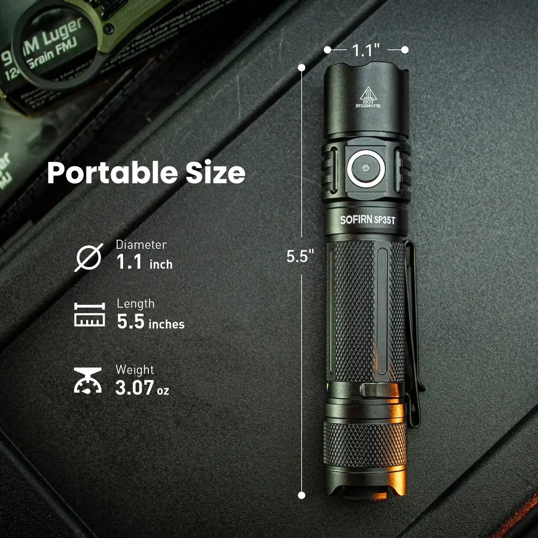 Sofirn SP35T 3800lm Tactical 21700 Flashlight Powerful LED Light USB C Rechargeable Torch with Dual Switch Power Indicator