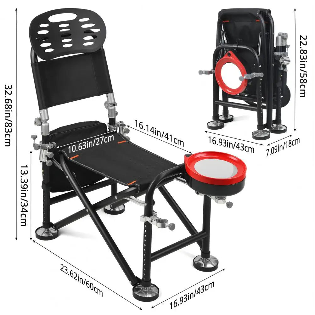 13 Gear Rise Fall 21cm Adjustable Fishing Chair with Backrest Rod Holder Folding Fishing Deck Chair