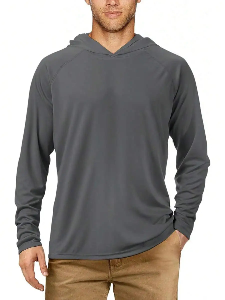 Mens Long Sleeve UV Protection Hooded Shirt UPF 50+ Outdoor Hiking Fishing Rash Guard