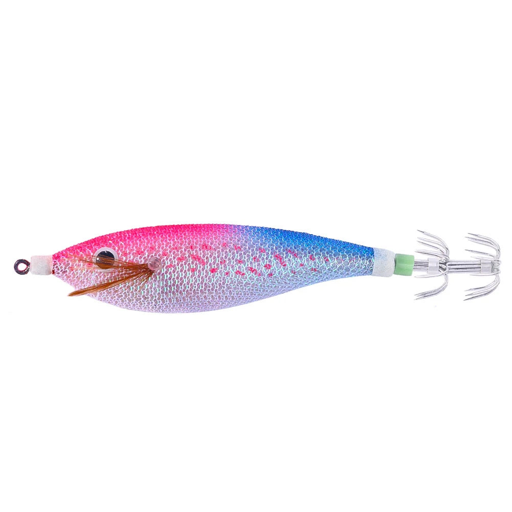 Glowing Horizontal Squid Trolling Lure Artificial Squid Jigging Eging Wood Shrimp Hooks Octopus Hook Cuttlefish Bait for Fishing