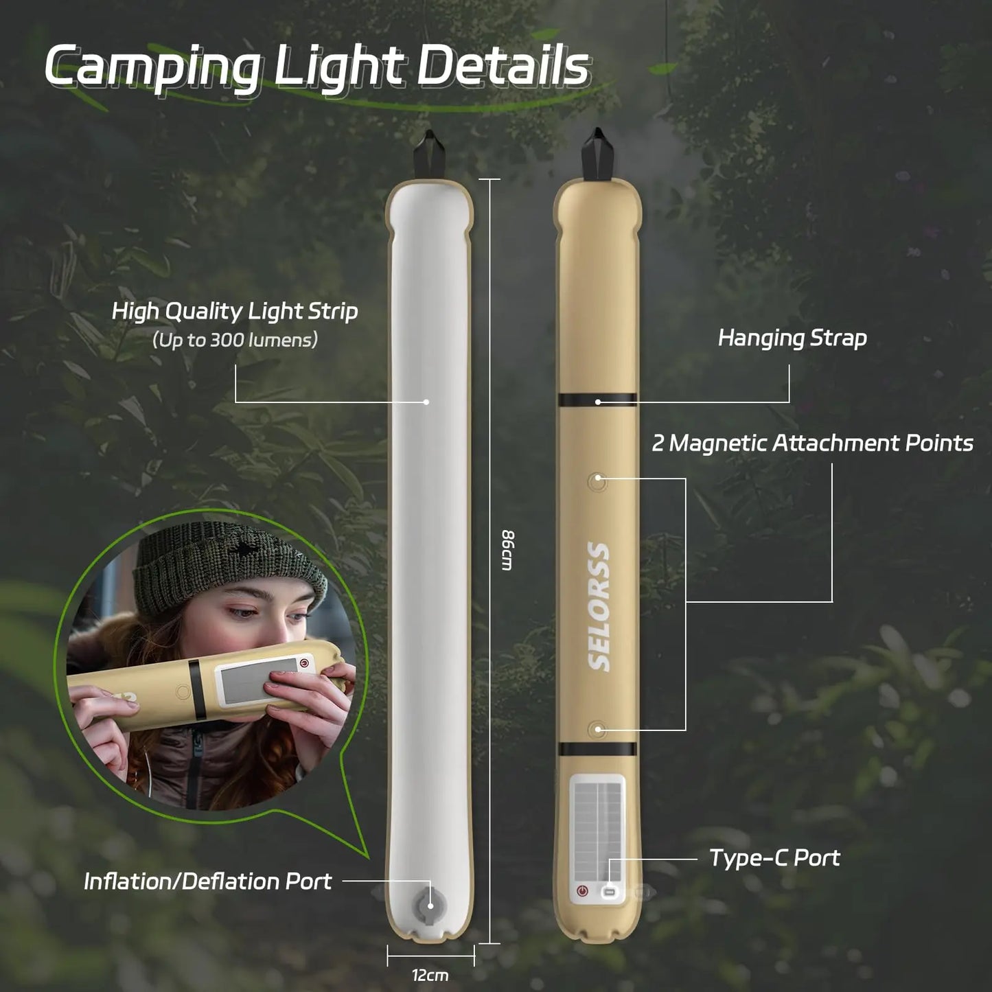 SELORSS Solar Camping Lantern 2000mAh