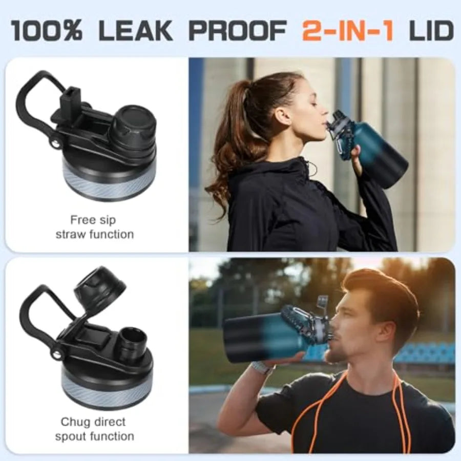 Insulated Water Bottle Half Gallon Water Jug Cold 48H BPA Free Stainless Steel Bottles with Straw/Chug 2-in-1 Lid Bag Paracord