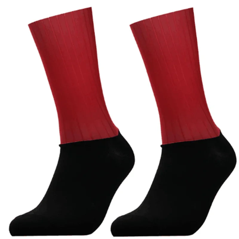 Anti Slip Silicone Summer Aero Socks Whiteline Cycling Socks Men Bicycle Sport Running Bike Socks Calcetines