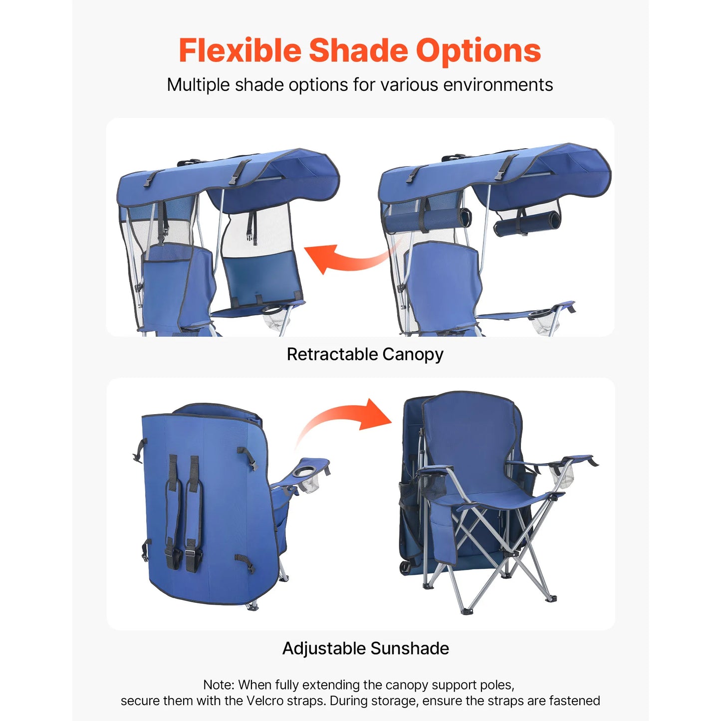 SucceBuy Camping Chair with Canopy Shade Folding Beach Chair with Canopy & Magazine Pocket for Outdoor Camp Fishing Tailgates