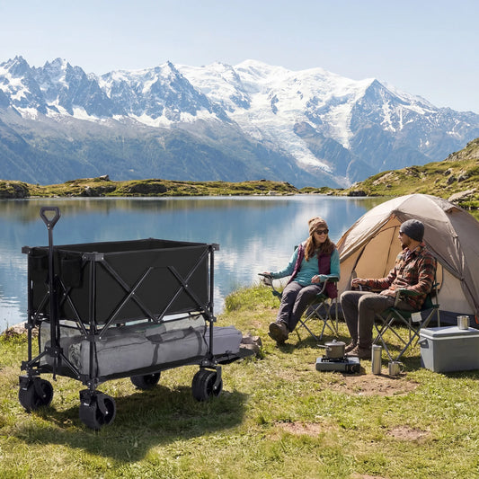 JHK Outdoor Double Decker Wagons Cart 440 lbs Large Capacity Collapsible Foldable Garden Beach Cart for Grocery Garden Camping