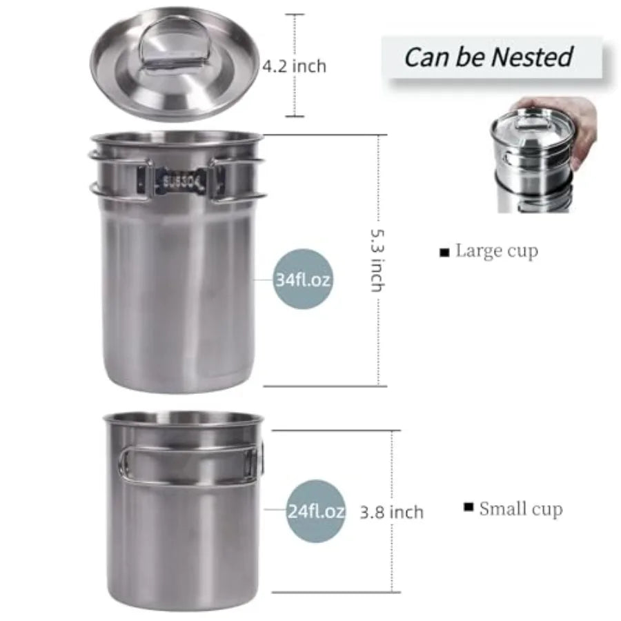 Stainless Steel Camping Pot & Mug Set with Vented Lid