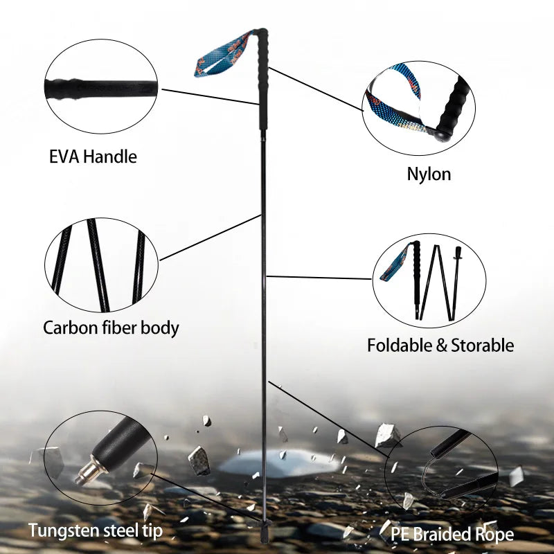Ultra Light Weight Trekking Poles Folding Hiking Sticks Portable Carbon Fiber Collapsible Nordic Walking Cane Sticks Bags