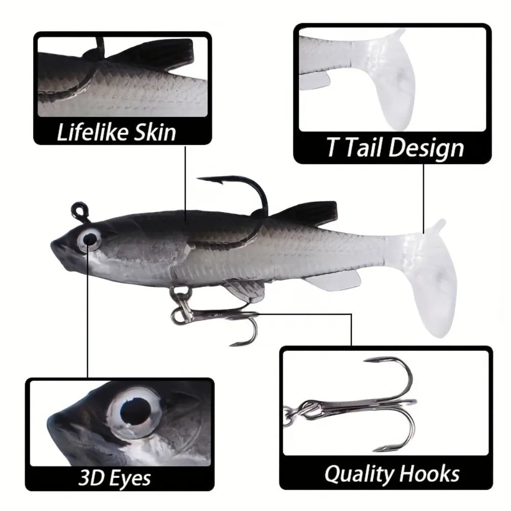10-Pack Soft Plastic Swimming Swimbaits for Bass & Trout