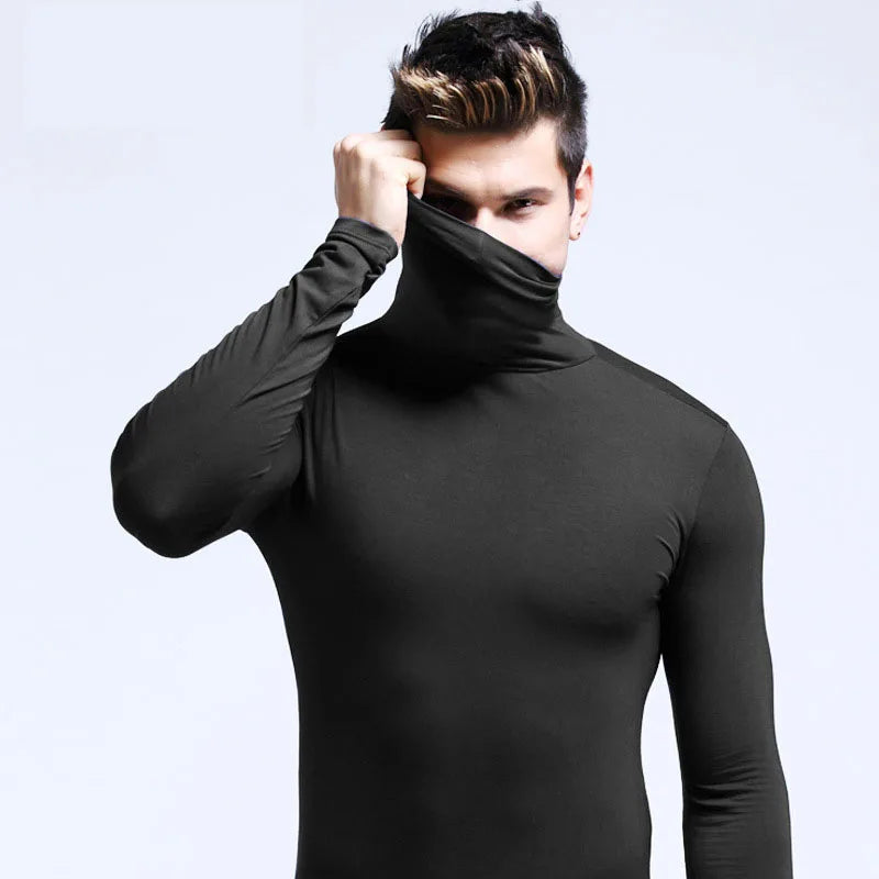 Thermal Underwear Tops Men High Neck Thin Slim Fit Long Sleeve T-shirt