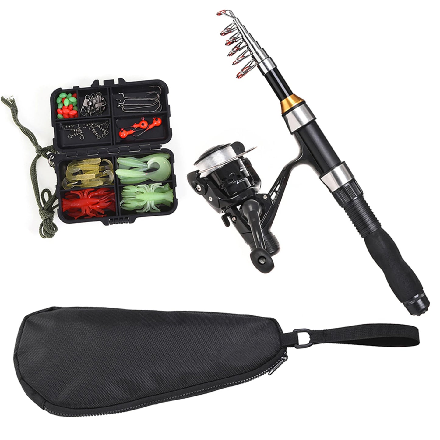 US Fishing Rod Reel Combo Full Kit 1.5m Telescopic Fishing Rod Spinning Reel Set