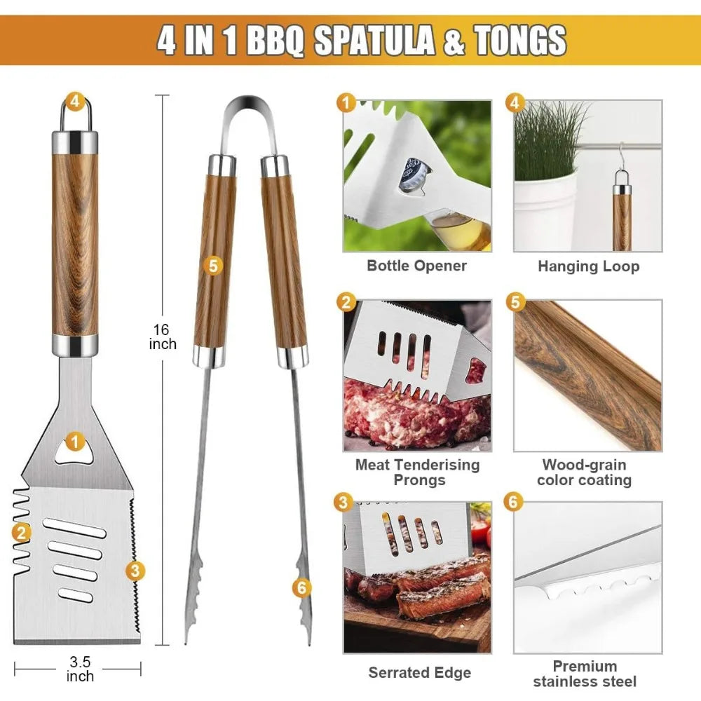 38-Piece Stainless Steel BBQ Tool Set with Thermometer, Grill Mats & Aluminum Case