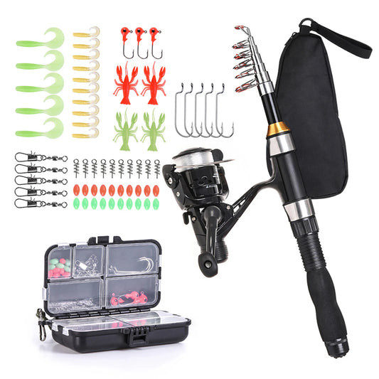 US Fishing Rod Reel Combo Full Kit 1.5m Telescopic Fishing Rod Spinning Reel Set