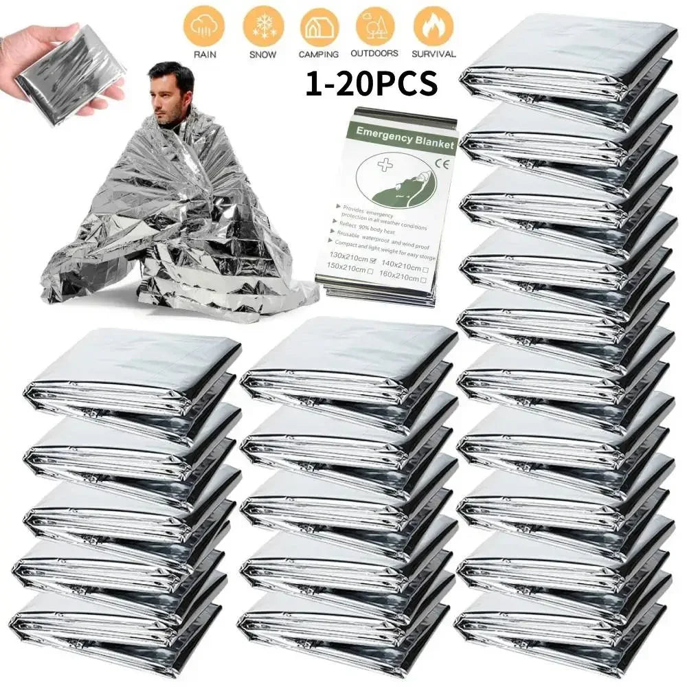 1-20PCS Emergency Blanket Outdoor Survival Windproof Insulation Foil Thermal Rescue Blanket