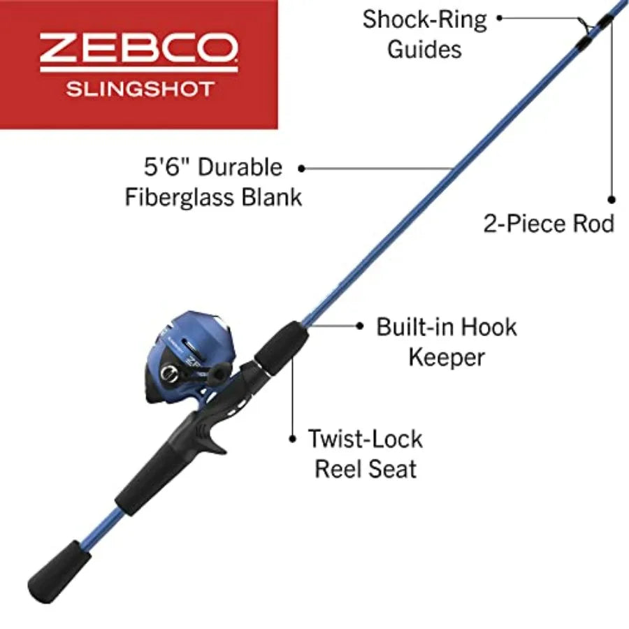 Slingshot Spincast Reel and Fishing Rod Combo, 2-Piece Fishing Pole, Right-Hand Retrieve, Pre-Spooled with 10-Pound Line