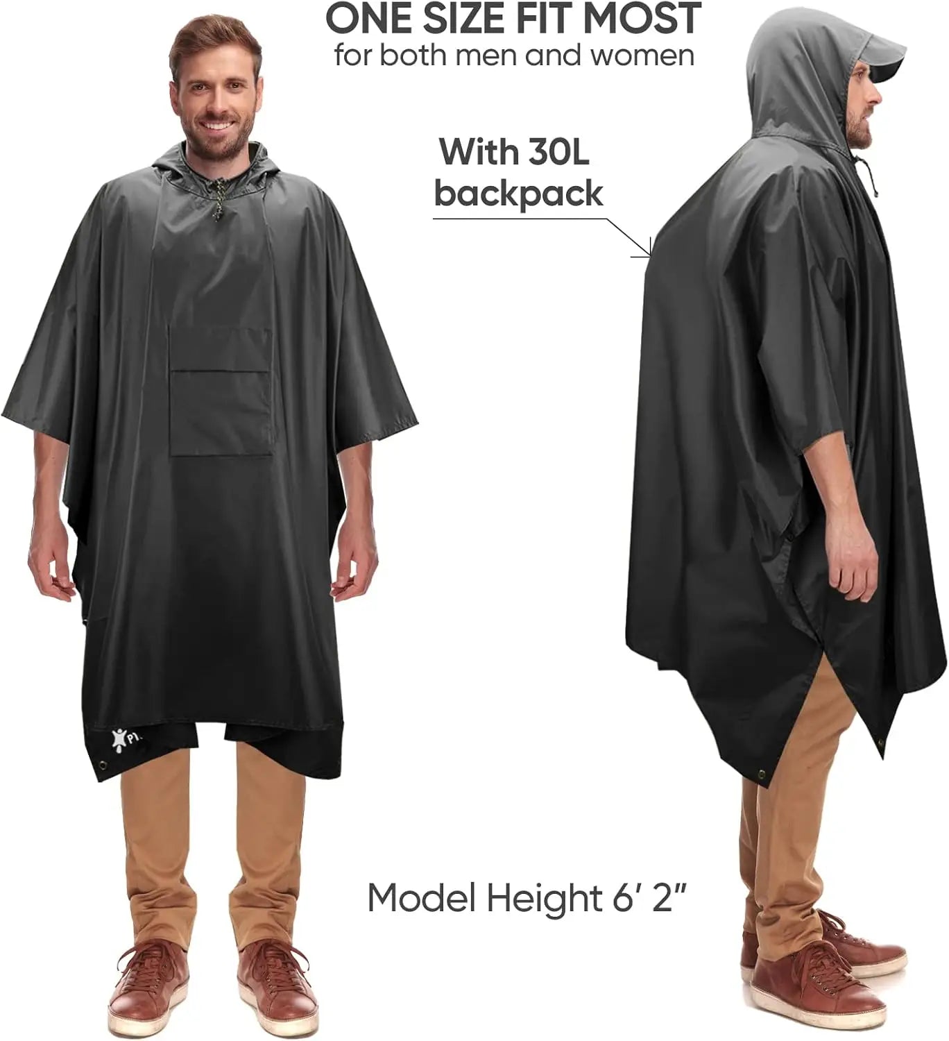 Waterproof Hooded Rain Poncho for Adults with Pocket, Lightweight Unisex Raincoat for Hiking Camping Emergency