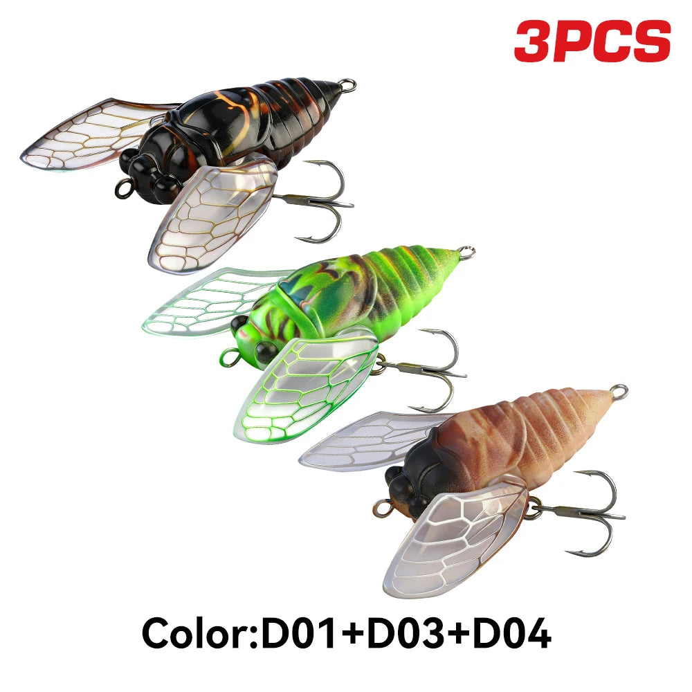 Kingdom 3-Pack Mini Cicada Topwater Lures (1.1" / 0.08 oz) for Bass & Trout