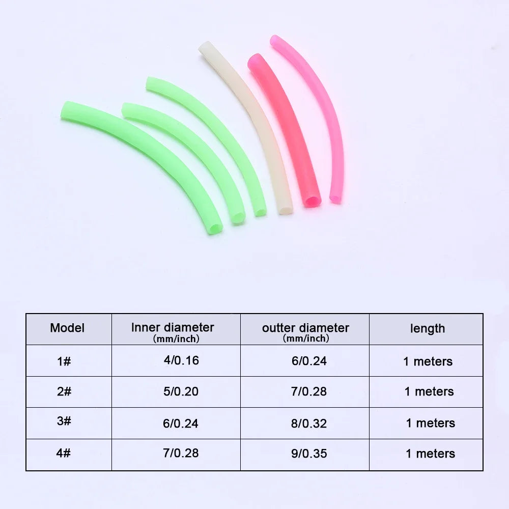 1 meter length/bag of various sizes of 6cm-9cm outer diameter luminous tubes, anti bite fishing line tubes, silicone hoses