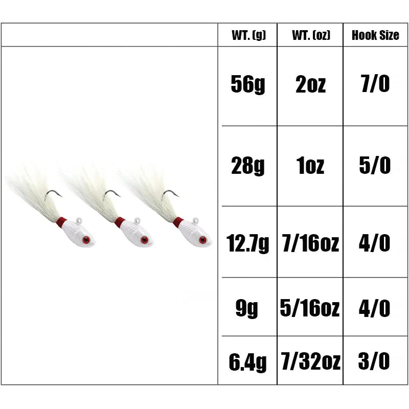 3pcs Bucktail Jig Heads Fishing Lures Saltwater Freshwater Fishing Jig