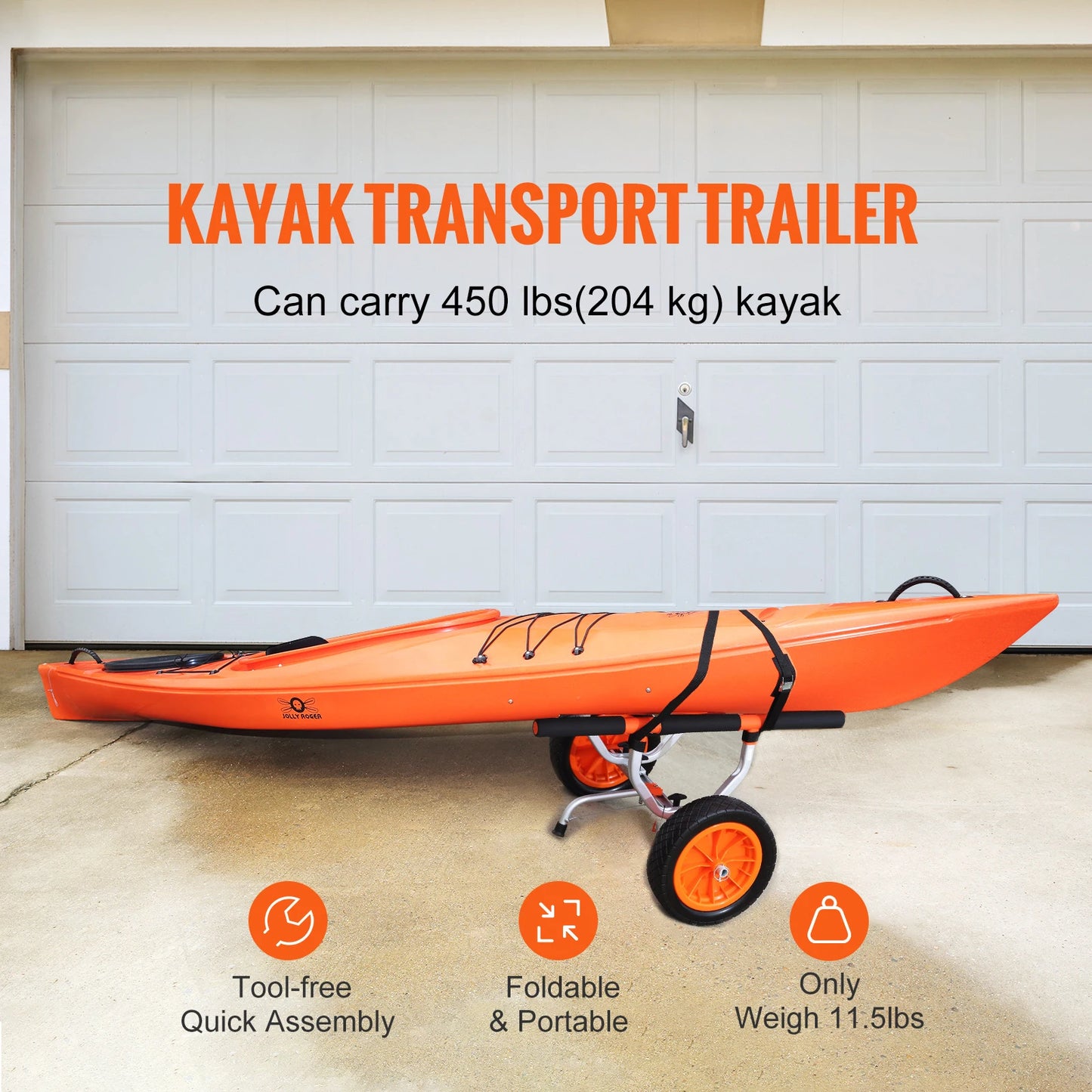 SucceBuy Kayak Cart 450lbs Detachable Canoe Cart with 12'' Tires Adjustable Width