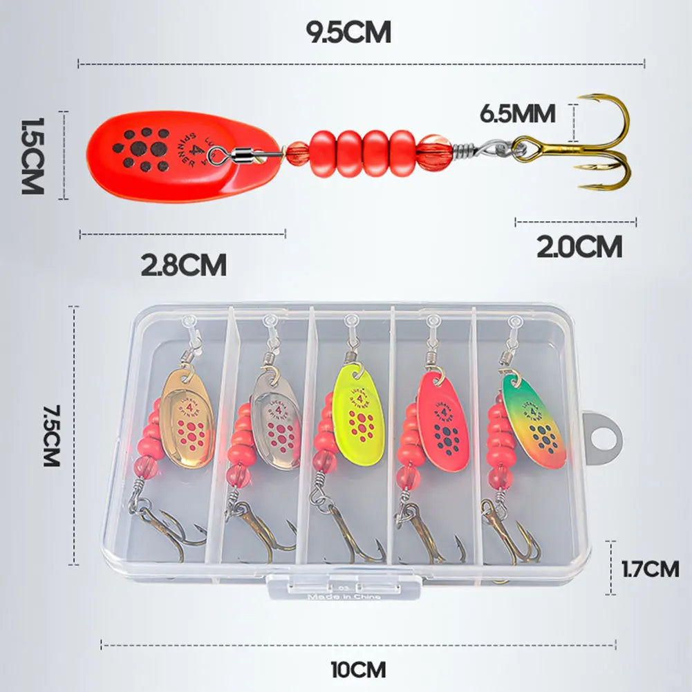 5pcs Metal Spoon Spinner Fishing Lure with Tackle Box Fishing Wobblers Artificial Bait for Bass Pike