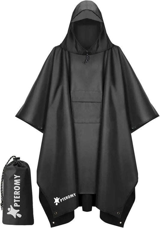 Waterproof Hooded Rain Poncho for Adults with Pocket, Lightweight Unisex Raincoat for Hiking Camping Emergency