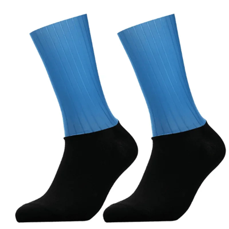 Anti Slip Silicone Summer Aero Socks Whiteline Cycling Socks Men Bicycle Sport Running Bike Socks Calcetines